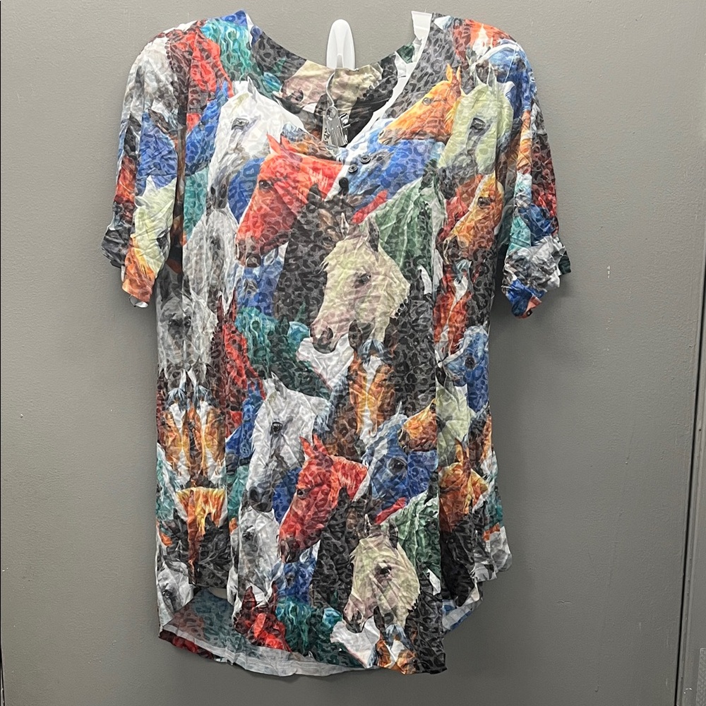 Multicolor Horse Print Women's Blouse